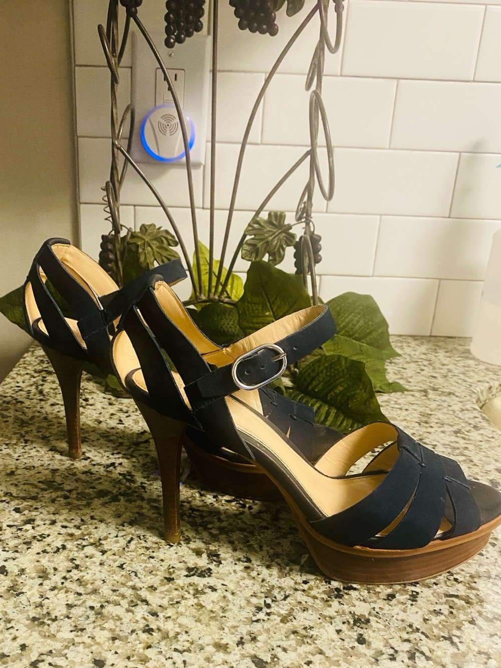 Vince Camuto Navy Strappy Open-Toe Platform Sandals - Picture 3 of 5